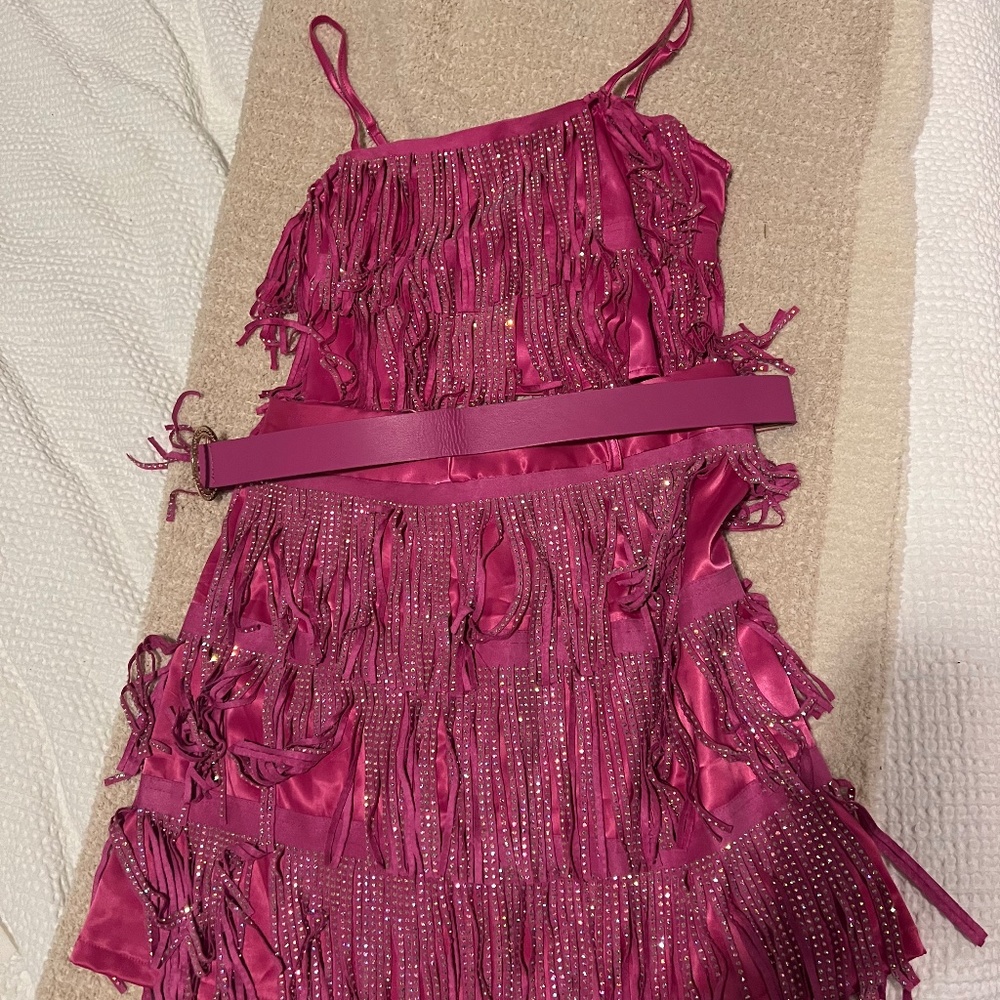 Pink fringe two piece set